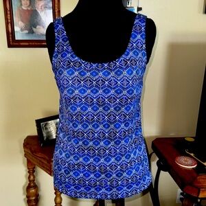 LL Bean Blue Print Tank Top Swim Top